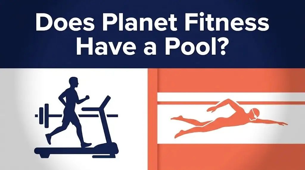 Does Planet Fitness Have a Pool graphic comparing gym equipment and swimming pool access options for 2026