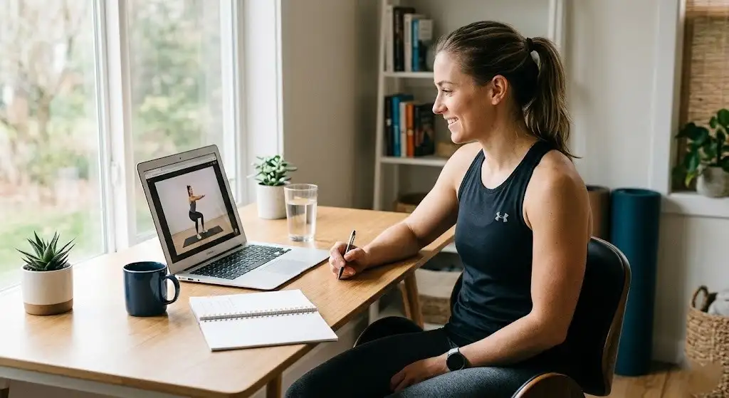 Person reading free fitness guides on HealthFlexio.com