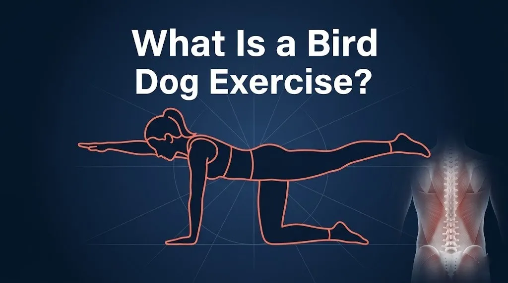 What is a bird dog exercise infographic showing silhouette in bird dog position