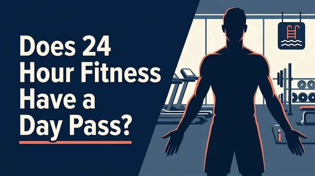 Does 24 Hour Fitness have a day pass — hero banner with gym silhouette and navy blue editorial design