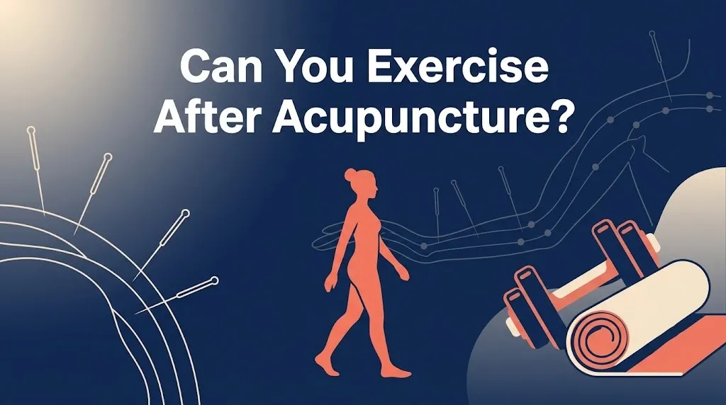 Can you exercise after acupuncture guide with fitness silhouette and acupuncture needle illustrations