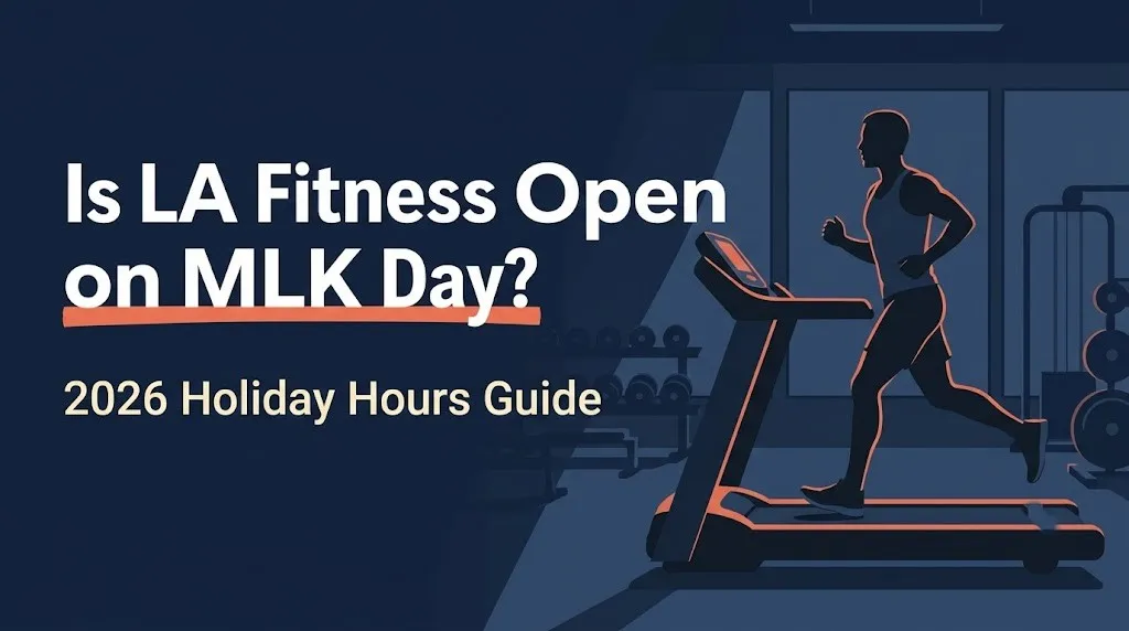 Is LA Fitness Open on MLK Day 2026 holiday hours guide hero banner with gym silhouette graphic