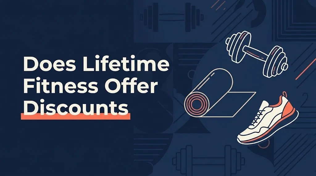 Hero banner reading does lifetime fitness offer discounts with fitness icon illustrations on navy background